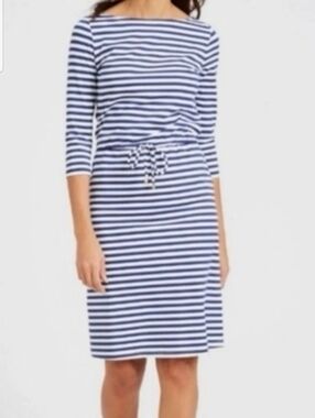 J. McLaughlin Catalina Cloth Navy & White Striped Boatneck Midi Dress Size XS